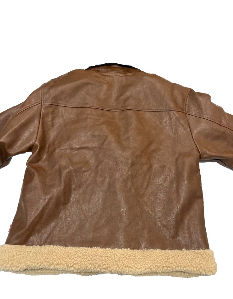 Jaqueta de motocicleta Levi Strauss & Co. Levi's marrom couro sintético forrado com zíper completo - Imagem 3 de 3