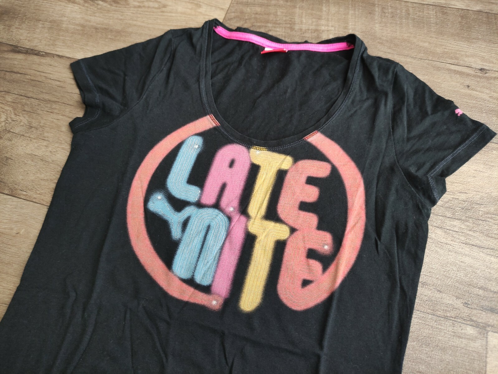 Puma Women's Black Long Sleeve T-Shirt Deep Night Print Logo Size S thumbnail 3