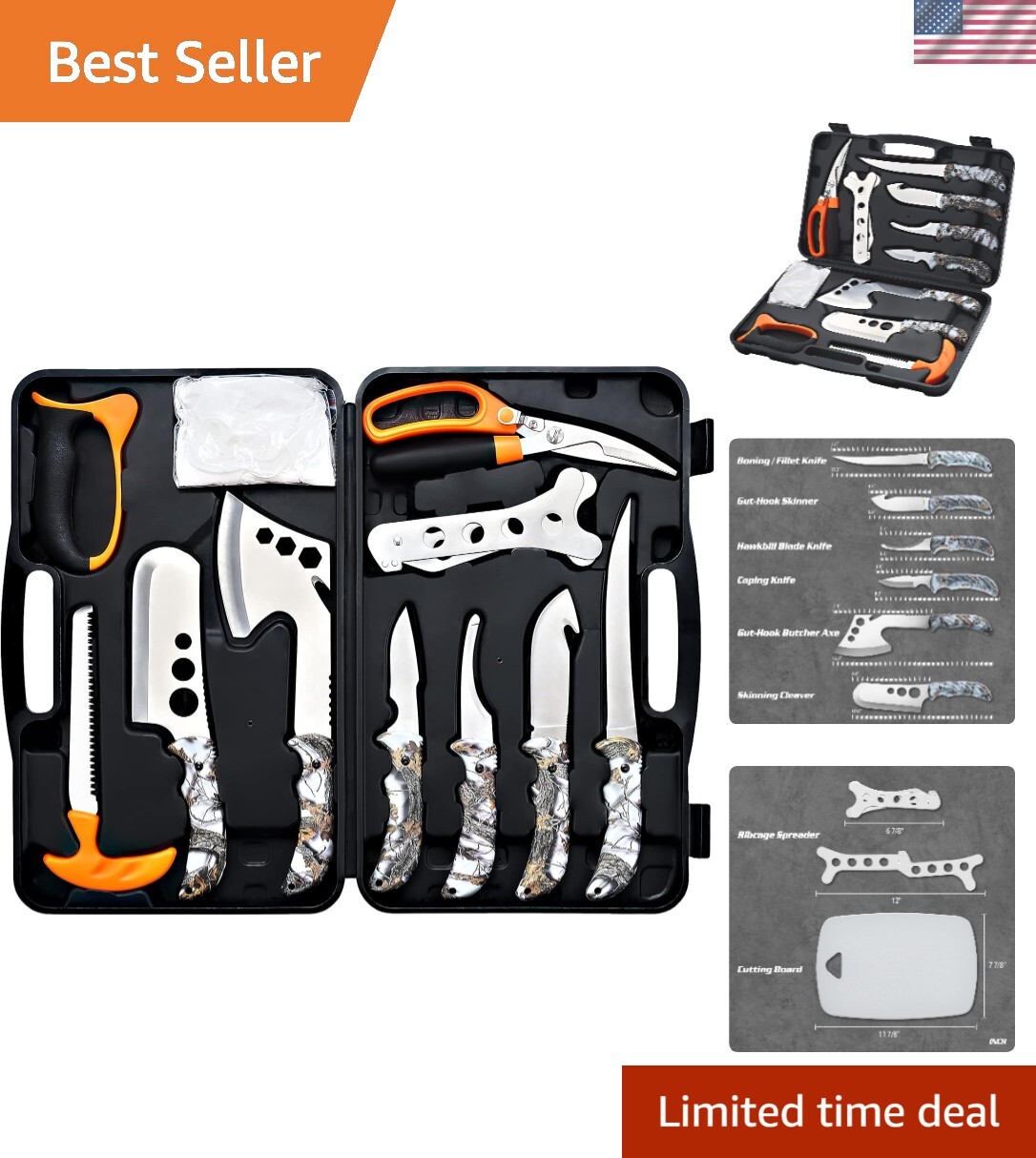 Hunting Deer Knife Dressing Kit Portable Butcher Processor Game Set