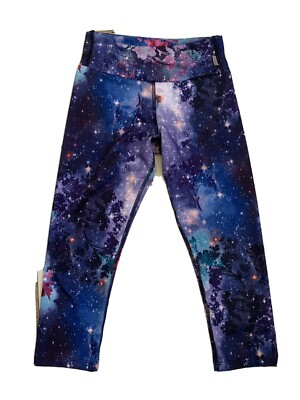 KOS USA Dark Blue/Purple Constellation Stars Cropped Tight Fit Yoga Leggings S