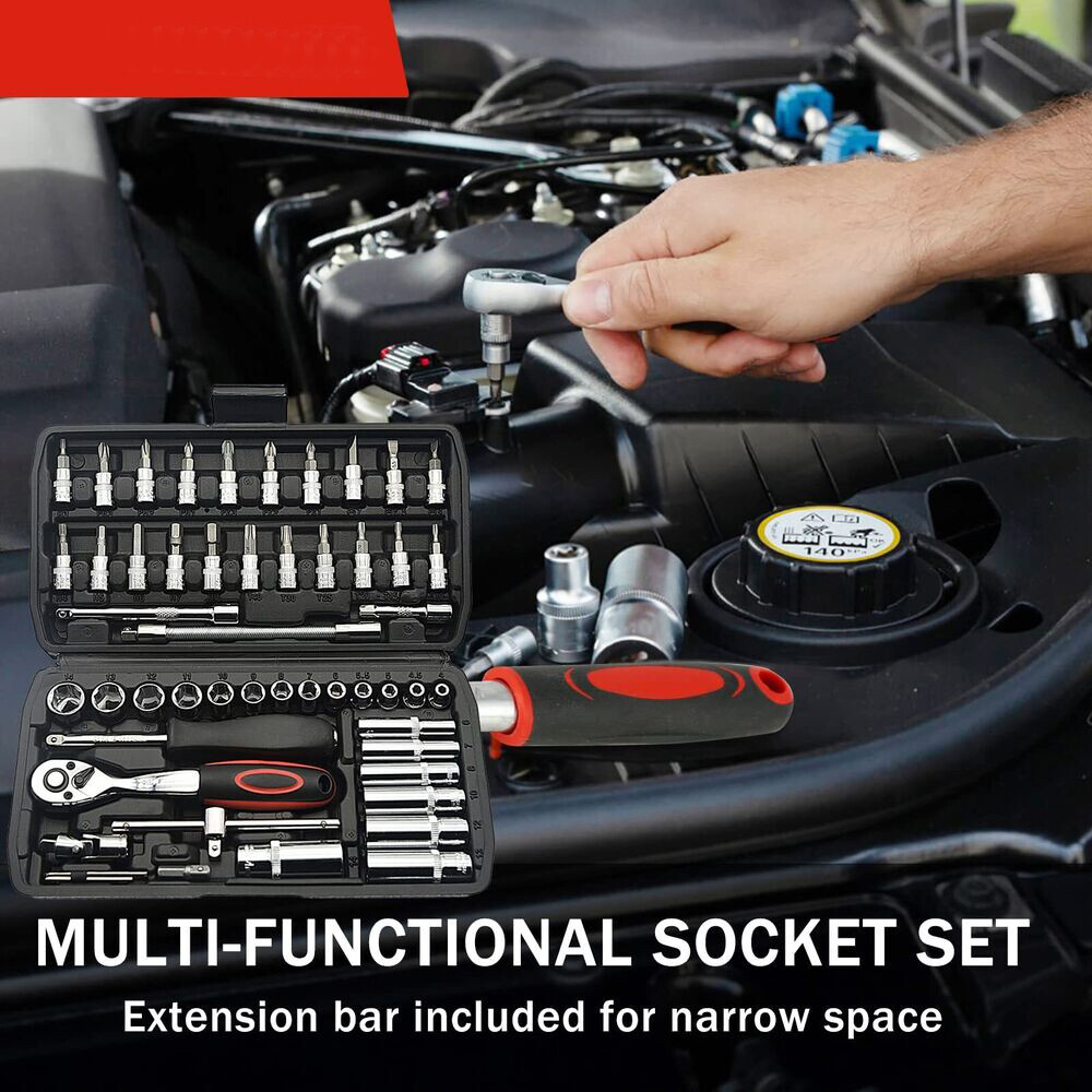 53-Pcs Mechanics Tool Set Kit Socket Ratchet Wrench Set Car Repair Tool w/Case ~