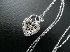 STERLING SILVER 925 FILIGREE HEART LOCK PENDANT w/MARCASITE  NECKLACE SET JPI