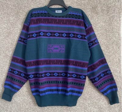 神シルエット◎ 90s~ Vintage Wool Blend Sweater Vintage 90s Meister Mens Wool Blend Knit Aztec Retro Pullover