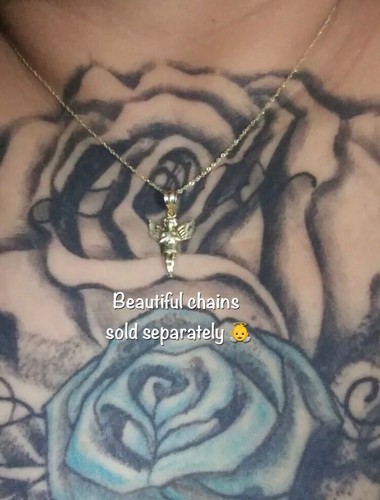 GOLd Angel pendant 10k Solid charm Necklace Baby Pray Small dainty Gift 1" - Picture 2 of 16