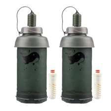 2x26oz Filtered Water Bottle,Silicone Canteen Collapsible UF Purifier Filtration