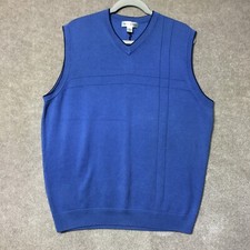 CYPRESS LINKS Mens Large Sweater Golf Vest Cotton Blue Knitted V Neck Casual