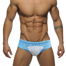Men's Blue Fun Print Swim Briefs Swimwear Trunks Surfboard Beach Shorts Swimsuit