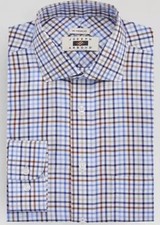NWT - JOSEPH ABBOUD Men's EGYPTIAN COTTON Blue/Brown CHECK SHIRT - 14 1/2 32/33
