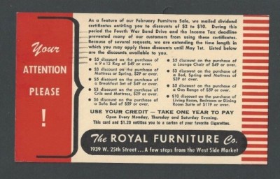 1944 Cleveland Oh The Royal Furniture Co Rugs Sofas Beds Chairs Ranges Etc Ebay
