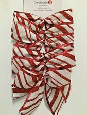 NEW 6 PC CELEBRATE IT PEPPERMINT STRIPE 5" BOWS HOLIDAY DECOR FREE SHIP