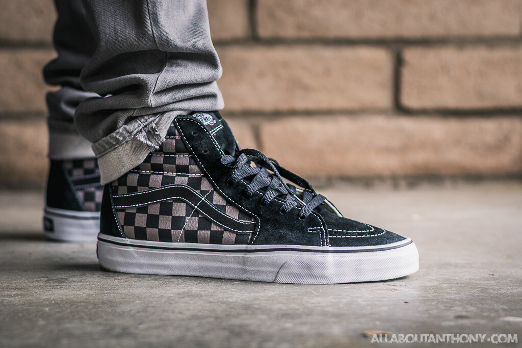 vans sk8 hi black pewter checkerboard