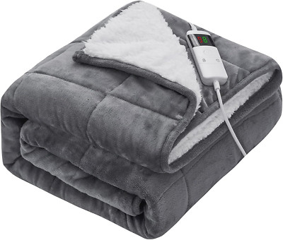 L AGRATY Heated Weighted Blanket for Adults - Electric Throw Blanket with 10 Hea