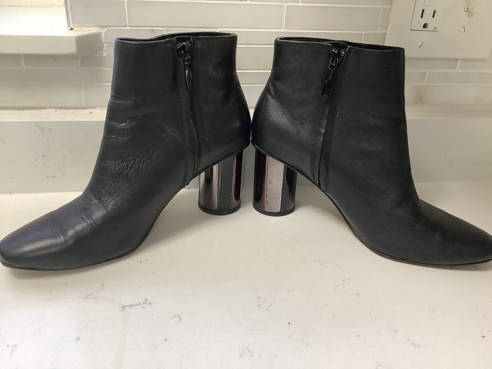 ZARA Basic Ankle Black Boot Zip Crystal, Gold, Si… - image 5