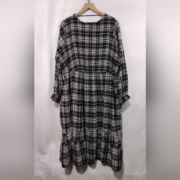 NWT Terra & Sky Plaid Babydoll Dress Women's 3X Black White Boho Retro 90s  Y2K