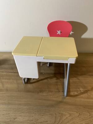 American Girl Doll school desk, 2015, white and pink