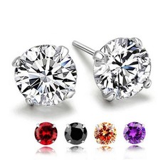 Women Solid 925 Sterling Silver CZ Birthstone Stud Post Earrings 6mm Gift