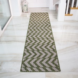 Hall Runner Dark Green Chevron Botanical Flatweave Indoor