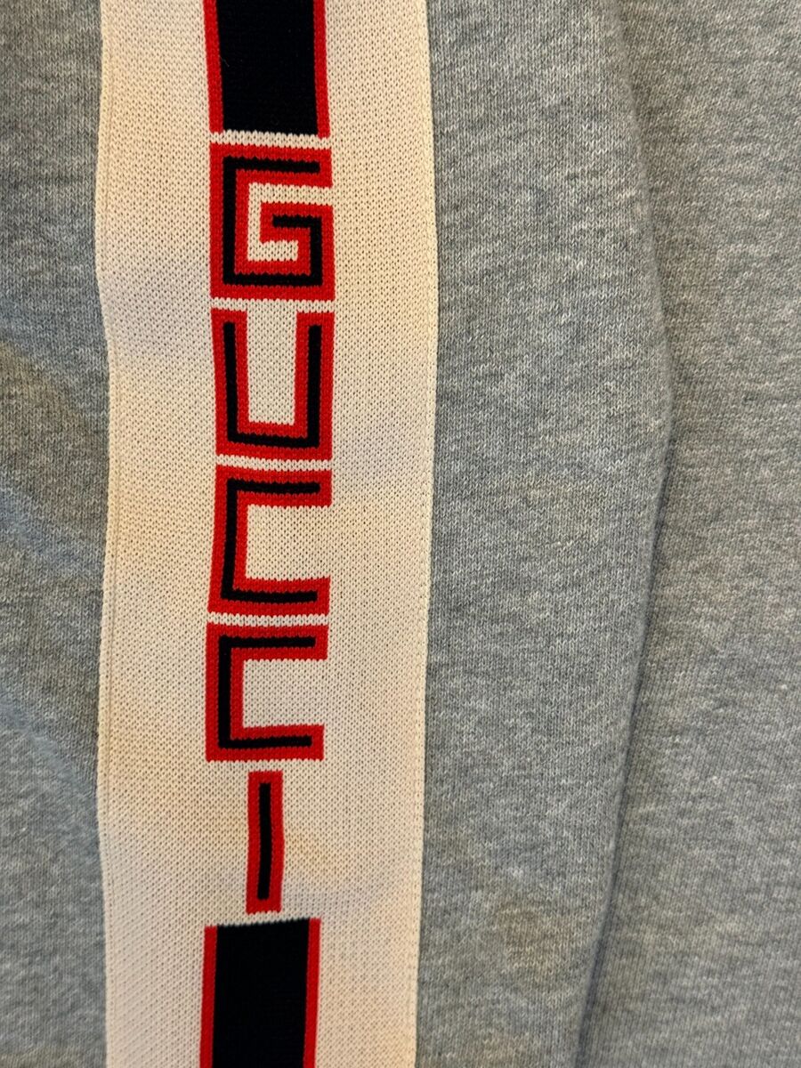 Gucci Stripe Hooded Zip-up Sweatshirt hoodie grey sz L | eBay Gucci Stripe Hooded Zip-up Sweatshirt hoodie grey sz L | eBay