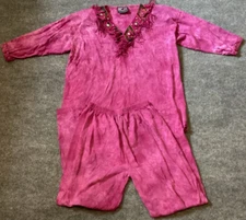 Boss Set Womens One Size Tie Dye Pink Fringe Beaded Aztec Pants Top Stretch