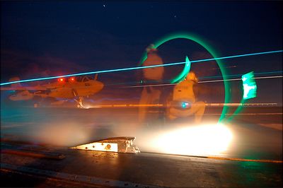 Poster, Many Sizes; Shooter Signals To Launch Ea-6B Prowler Uss Kitty Hawk (Cv-6