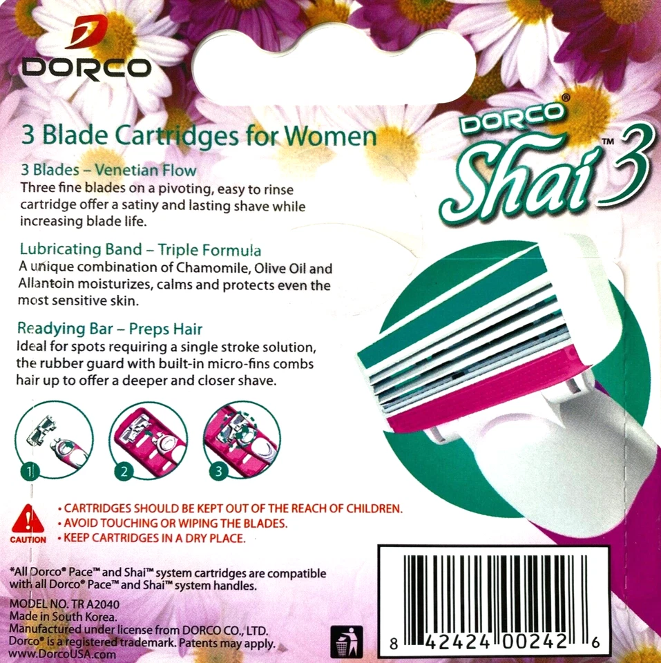 Cartuchos de barbear femininos Dorco Shai 3 lâminas pacote com 4 faixas hidratantes - Imagem 4 de 4