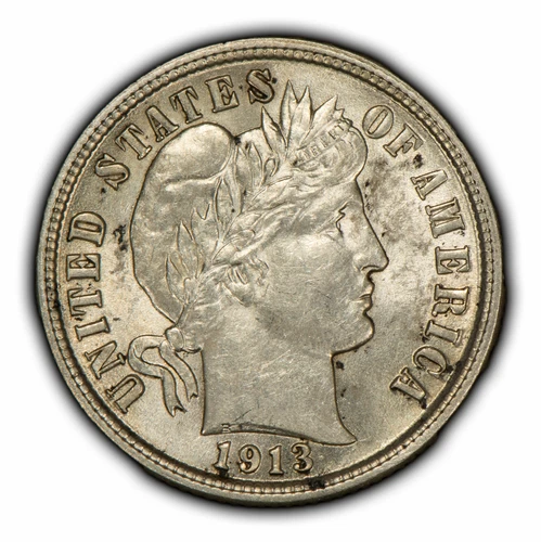1913 10c Silver Barber Dime - Luster - AU/UNC - SKU-Z1619