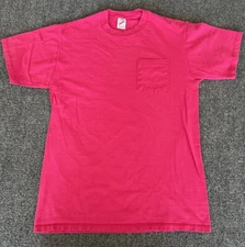 Jerzees Mens VTG Pocket T Shirt Pink Short Sleeve Basic Minimalist