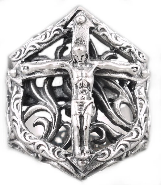 16g ремесленник большой распятие цветочный крест Иисус серебро 925 пробы мужское кольцо - Изображение 2 из 4