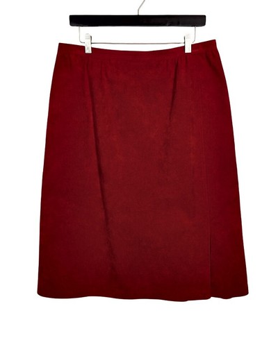Vintage Abe Schrader Suede Leather Skirt RED Festive Midi Holiday Christmas Sz L