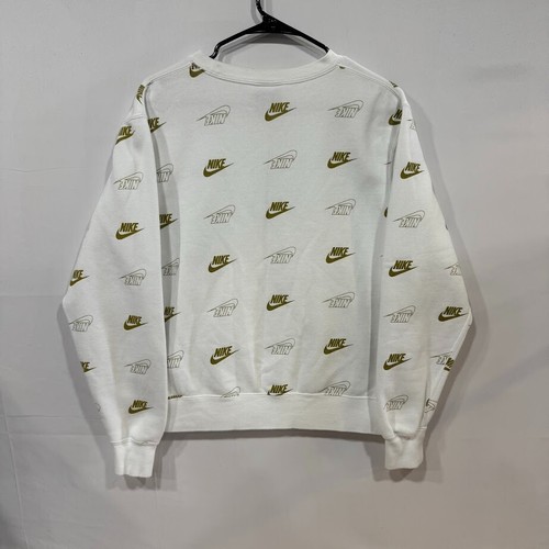 Nike Crew Sweatshirt Mens S White Allover Swoosh Print - Picture 2 of 5