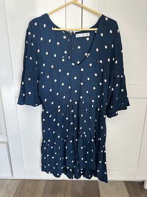 Faithfull The Brand Polka Dot Bell Sleeve Dress Teal Blue Green White Size  Large | eBay
