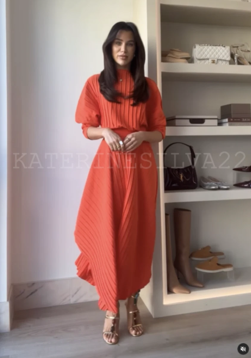 Orange pleated skirt clearance zara