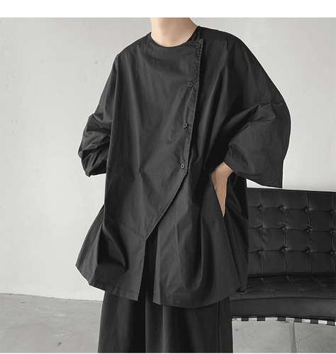 Summer Asymmetrical Seven-Point Sleeve Shirt Mens Button Top T-Shirt Baggy Coat - Bild 17 von 25
