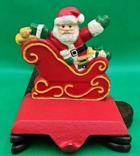 Christmas Stocking Holders  ~ Metal Base ~ Santa in Sleigh Heavy
