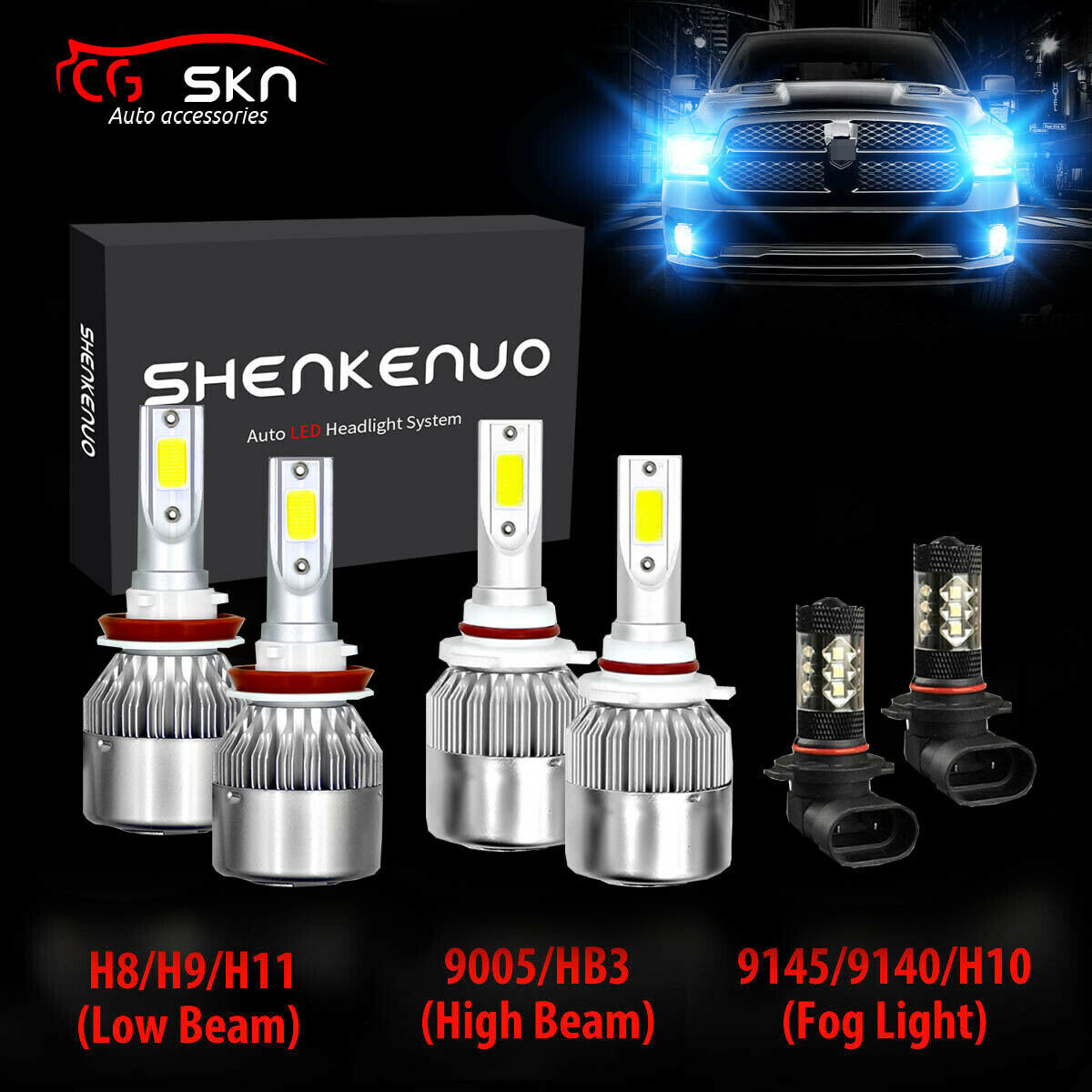 for Dodge Ram 1500 09-17 Combo H11 9005 9145 LED Headlight Hi+Lo