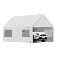 Aoodor 20x10 FT Vehicle Carport Canopy Portable Garage Party Canopy Tent, White