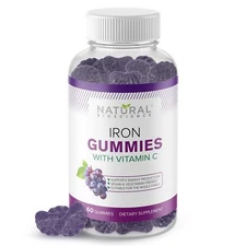 Iron Gummies with Vitamin C - Chewable Iron Supplement for Adults & Kids Iron...