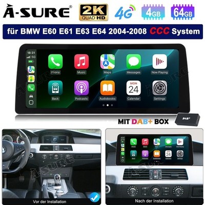 DAB+ 12'' Android 15 Autoradio Carplay RDS FM/AM Navi für BMW E60 E61 E63 E64 CCC