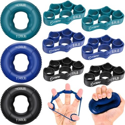Fingertrainer Set, Unterarmstärker 9-teilig, Tiefblau Silikon, Handmuskeltrainer