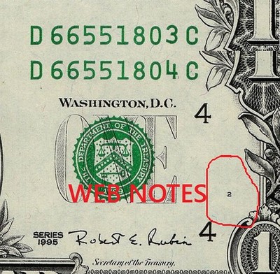 1995 $1 FRN Experimental WEB Press Note Block 2/9 Consecutive Set Crisp UNC WOW!