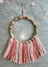 Pink Boho Girl  s Room Wall Decor Macrame Wall Hanging With Wooden Beads