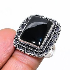 Black Onyx Gemstone Handmade 925 Sterling Silver Jewelry Ring Size 7.5 US 