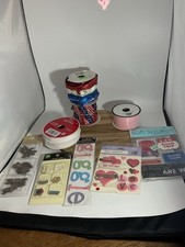 Craft Lot Ribbon, Scrapbook Stickers, Embellishments F
