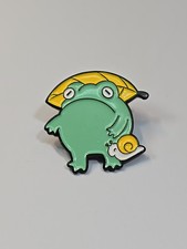Frog With Snail  Yellow Leaf Lapel Pin