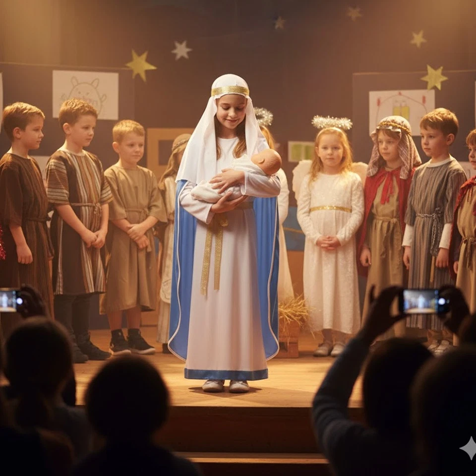 GIRLS CHRISTMAS NATIVITY VIRGIN MARY COSTUME CHILDS KIDS SCHOOL PLAY FANCY DRESS - Image 3 of 4