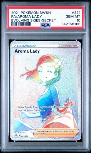 Aroma Lady (Secret)  Pokemon 221/203 SWSH07: Evolving Skies Holo PSA 10