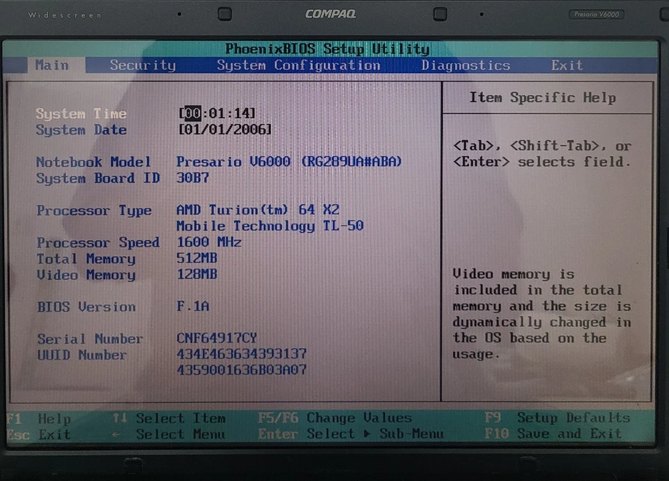 PORTATIL HP COMPAQ V6110US AMD Turion 64 X2 TL-50 512 MB Ram SIN HD/OS (FL) Foto 2 de 4