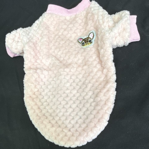 Warm Pink Textured Fleece Dog Sweater with Dog Face Patch Medium Size M 008