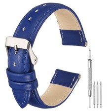 Leather Watch Band, 20mm Release Watch Strap for Men, Blue
