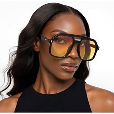 Oversized Aviator Sunglasses Women Yellow Orange Gradient Lens Retro Vintage XXL